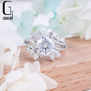 14K White Gold Round 2 Carat Moissanite Women's Luxury High-End Ring Proposal Wedding Anniversary Diamond Pen