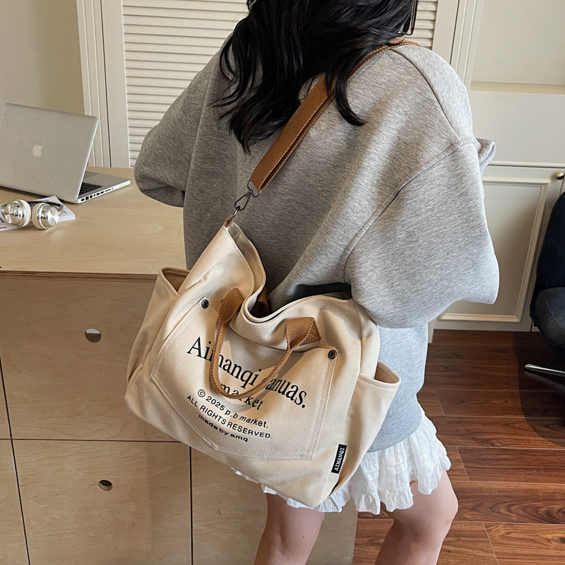 韩版帆布包包女2025新款潮单肩腋下包大容量手提购物袋通勤托特包|undefined