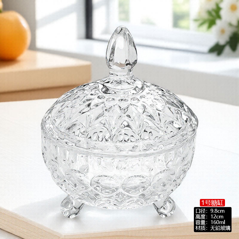 Tazón de cristal con tapa, vaso alto de cristal, tarro para dulces, plato para frutas, azucarero, plato pequeño para frutas, estilo europeo de lujo de alta gama.