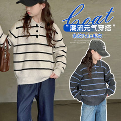 女童针织衫春秋2025新款儿童翻领polo衫毛衣中大童学院风上衣秋装