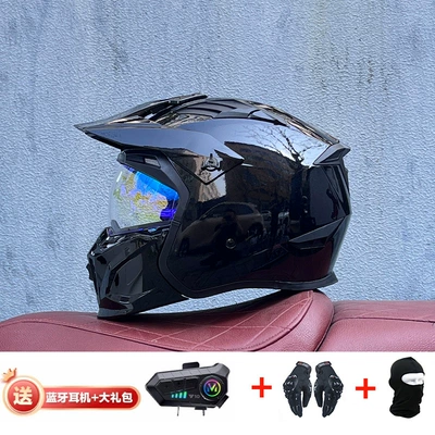 Motorcycle Safety Supplies — Retro Removable 3C Combination Helmet - flash-black-with-magic-blue-y10-external-bluetooth-m