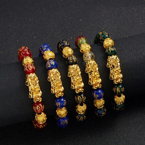 Manufacturer Golden Pixiu Six-Character Mantra Buddha Bead Bracelet Bracelet AliExpress New 10mm Pixiu Bracelet Wholesale