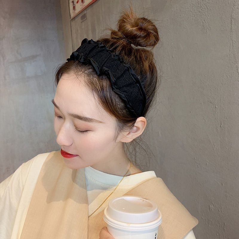 Diadema plisada de estilo coreano con un aire dulce y elegante, diadema sencilla de ala ancha, nuevo accesorio para el cabello de moda._voghion.com