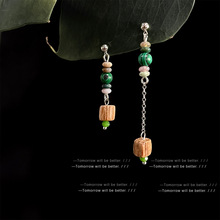 个性小众设计合成孔雀绿松石耳环女新中式不对称耳饰文艺复古耳钉