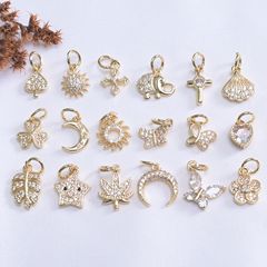 保色14k包金微装飾ジルコンペンダントアクセサリー四葉草蝶桃心diyブレスレットビーズ材料ペンダント