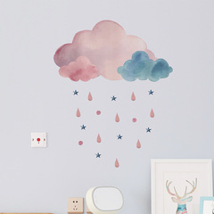 外貿INS彩繪雲朵雨滴兒童房臥室玄關家居裝飾牆貼貼紙自粘批發