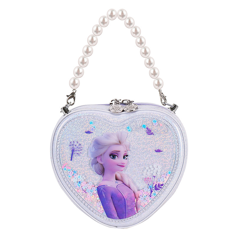 Bolso de Princesa para Niñas 2022, Bolso de Mano de PU con Perlas de Moda, Bolso Bandolera con Forma de Corazón de Frozen
