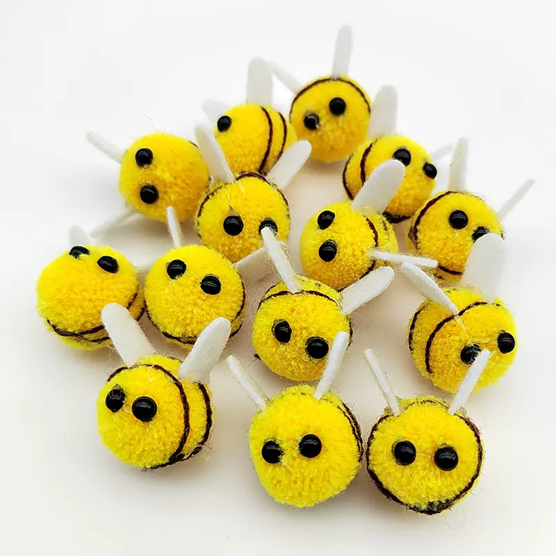 创意小蜜蜂手工毛球 diy发饰服饰玩具配件 立体卡通发夹毛绒球