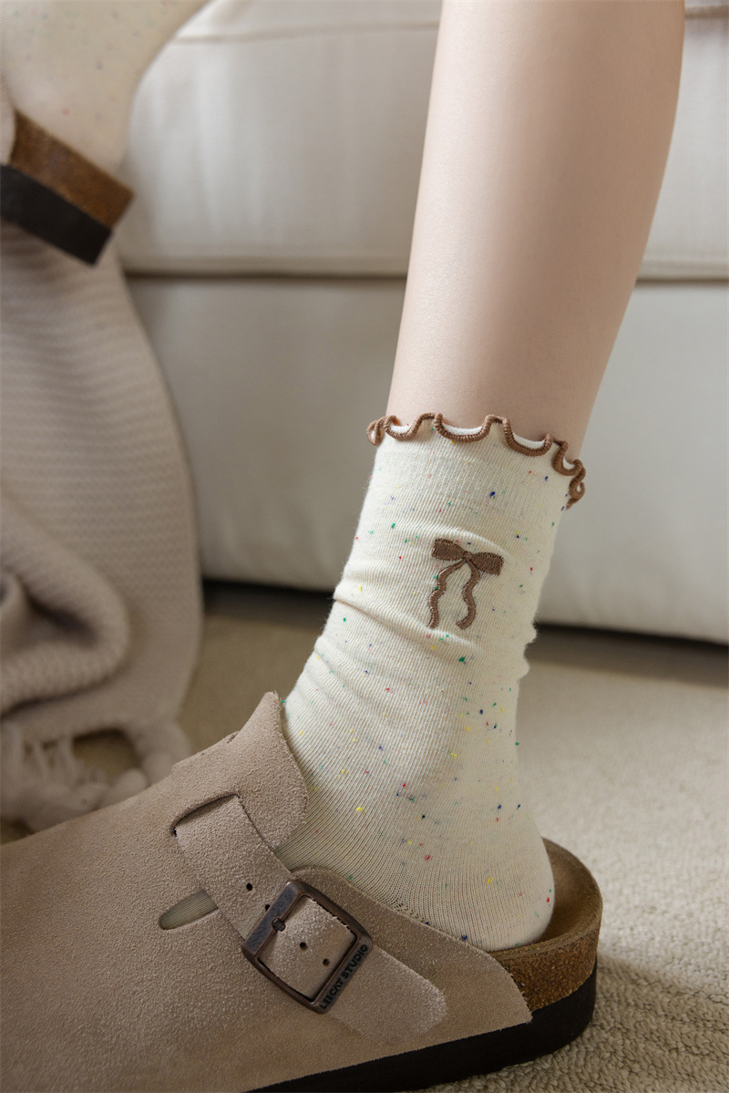50g Weight Socks Classification Socks Lingerie Type Cotton Fabric Type A Pair Quantity Holiday Occasion Bow Knot Pattern All Seasons Season Women's Gender Vacation, Simple Style Style Vacation Simple Style Women's Bow Knot Cotton Crew Socks A Pair 12