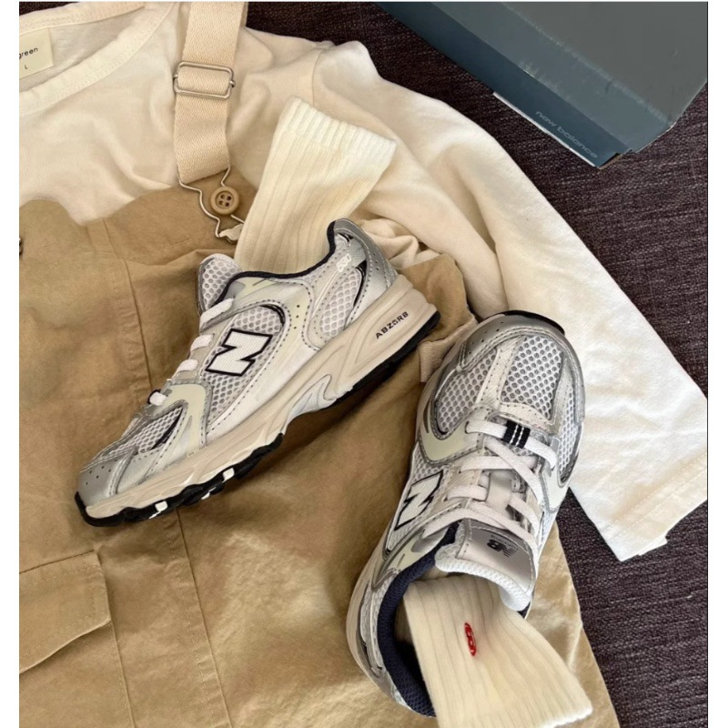 nb530 Kidsren's Shoes Boys and Girls Gray Silver Dad Shoes One-leg Sports Shoes Velcro nb Kidsren's Shoes Running Shoes