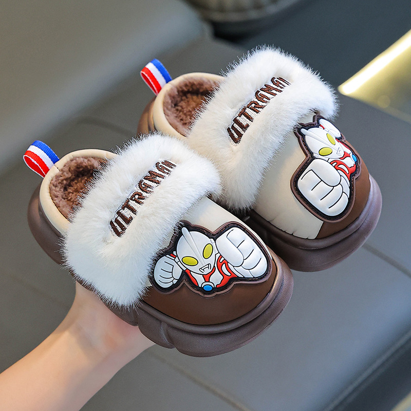 奥特曼儿童棉拖鞋秋冬季男童EVA卡通皮面防水小孩两穿保暖宝棉鞋