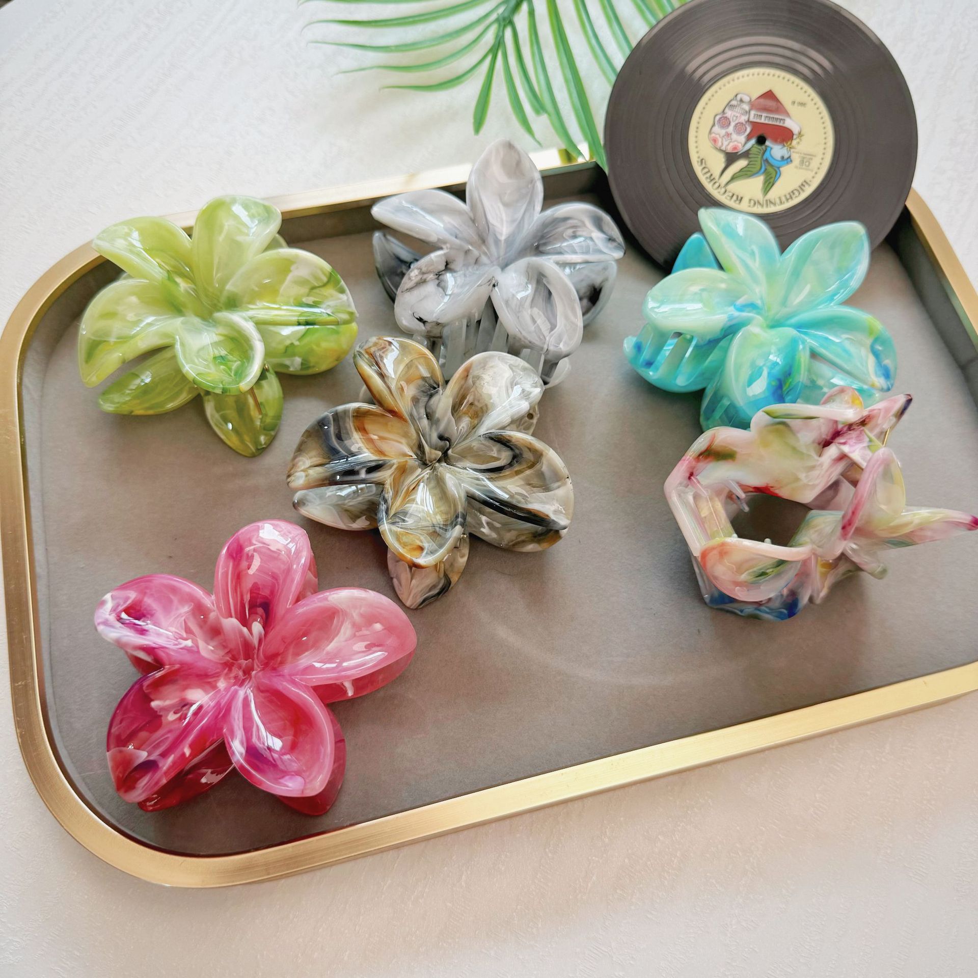Nuevo cross-border mármol agarrar clips dulce y fresco huevo flor clips de cabello verano de alta calidad tiburón clips de cabello