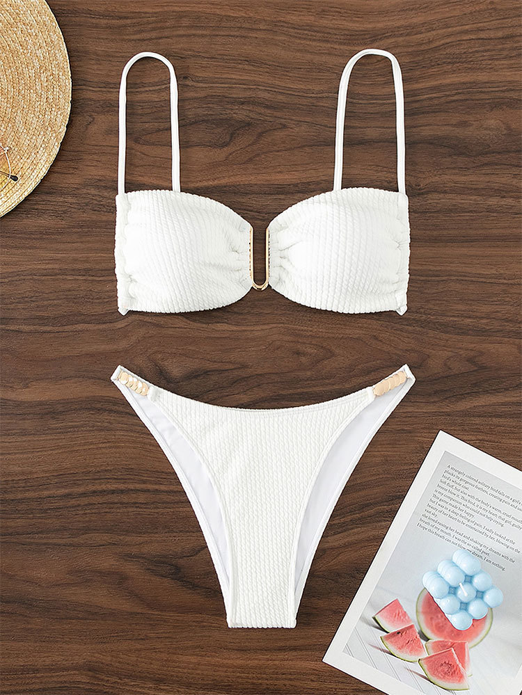 2024 Solid color strapless beach bikini triangle split hot spring swimsuit for women's swimwear_voghion.com