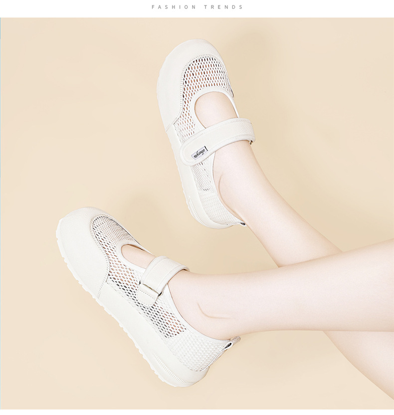 Giày Mary Jane nữ đế dày lưới thoáng khí Velcro mới mùa hè 2025 — JST 7173 màu camel cao gót 2, JST 7238 Cao gót màu be 3,8, JST 1988 cao gót đen 3.5, Cao gót trà sữa JST 1988 3.5 chi tiết 17