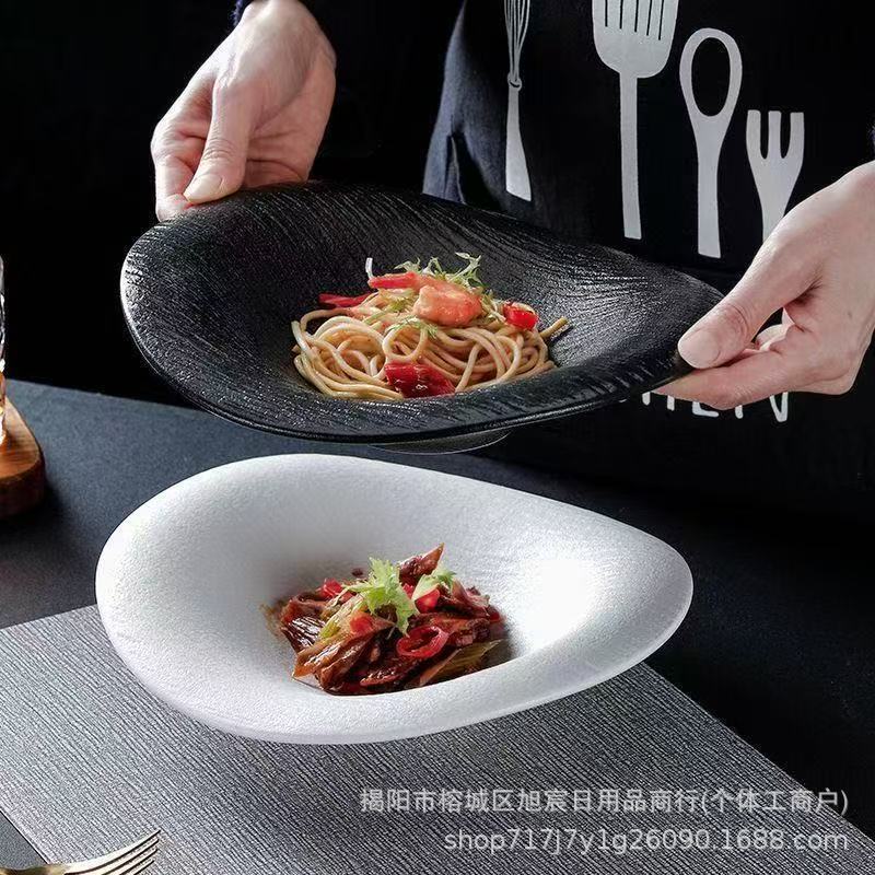 Cross-Border Creative Japanese-Style Irregular Marble-Patterned Cloud Plate for Home Dining, Hotel, and High-End Western Cuisine Plastic Plate