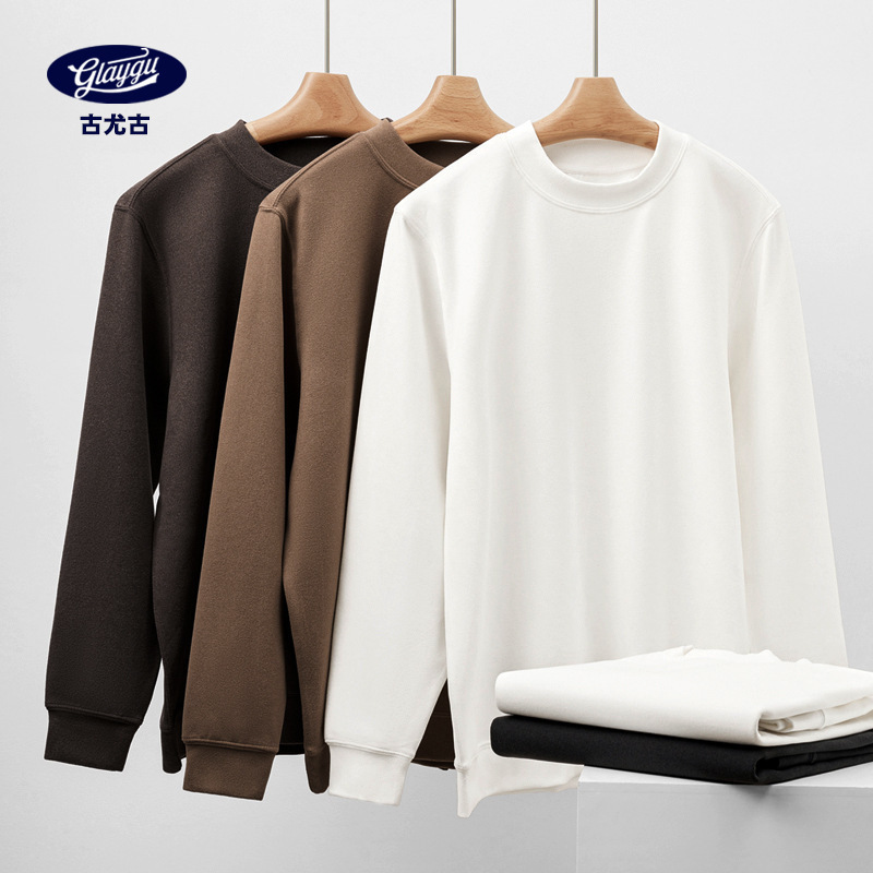 American 300g double-sided velvet sweater base shirt men's winter padded warm coat heavy long sleeve T-shirt men