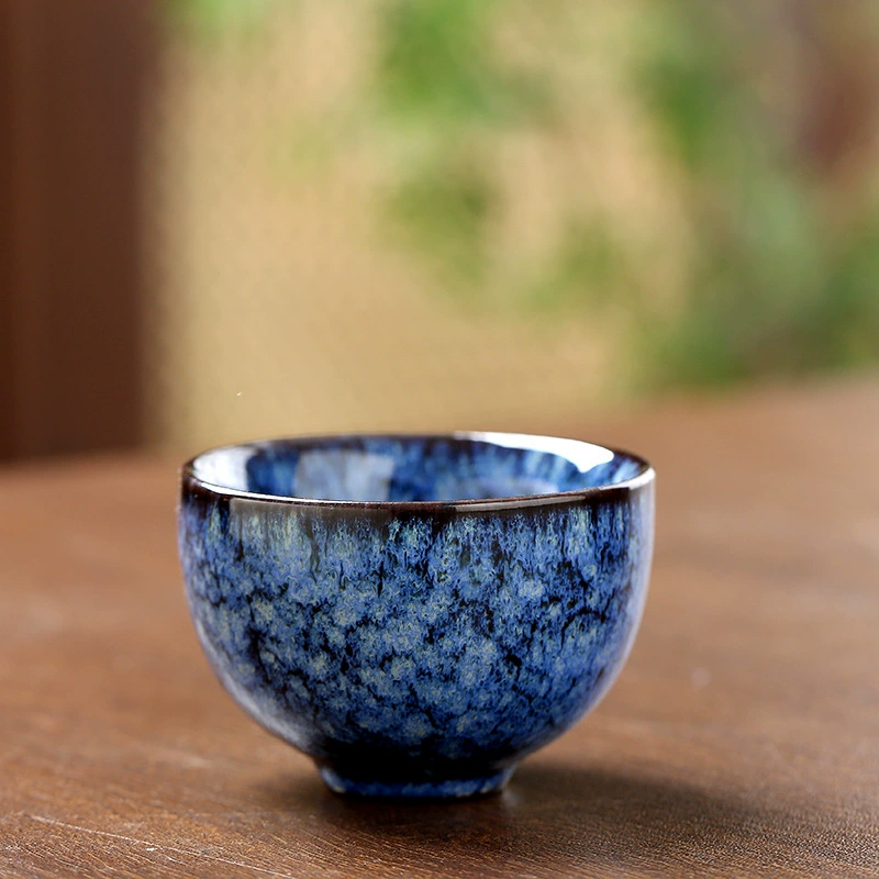 Ceramic tea cup set, kiln‑change glaze, assorted artisan colors