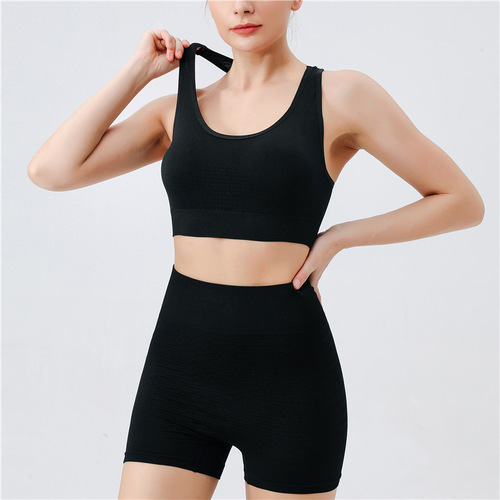 Cross-border Western and European style seamless tight quick-drying high-waisted shorts with breast pad for shaping sports fitness tops for women
