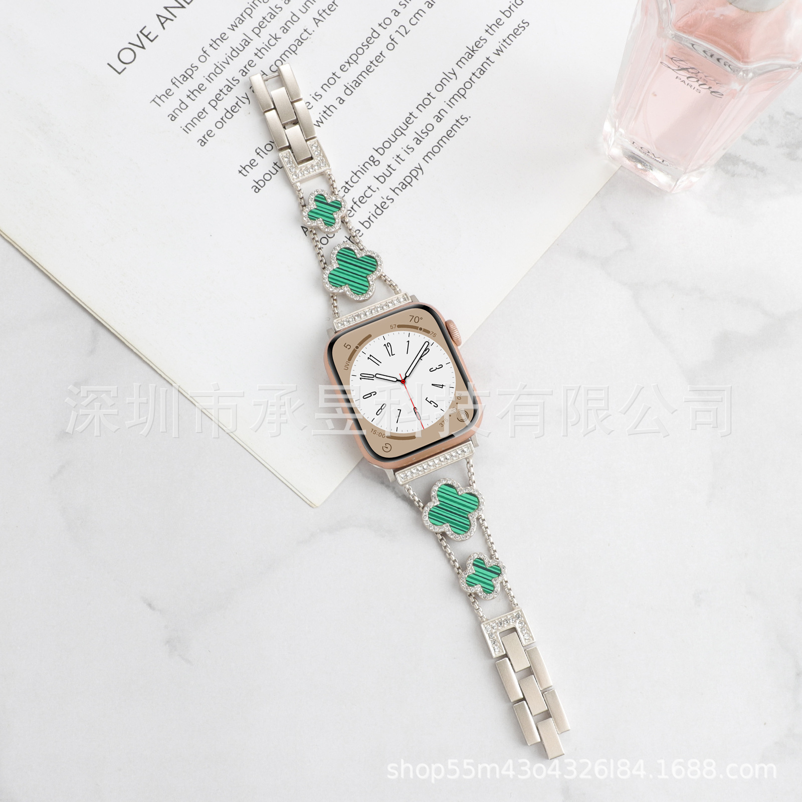 Adecuado para la manzana de cuatro Hojas de Trébol de metal correa de reloj de manzana watch7/SE/6/5/4/32 diamante incrustado cadena de reloj