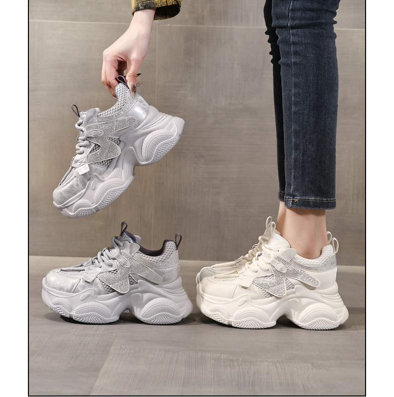 Giày sneaker nữ đế dày tăng chiều cao lưới thoáng khí — màu be chi tiết 17