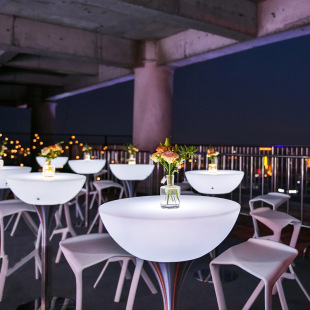 Bar Table and Chair Set, Outdoor Round Bar Table, Ktv Lounge Bar High Stool Table with Colorful Lighting