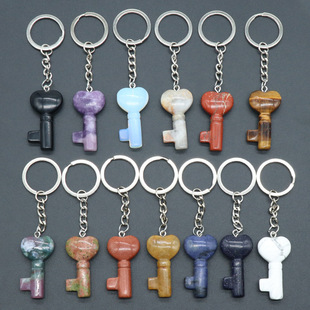 1569-Love Key Natural Crystal Stone Love Keychain Heart Lock Pendant DIY Creative Pendant Jewelry