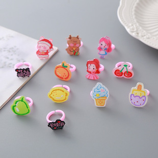 Children's ring New Cartoon fruit text girls' adjustable ring cute mini acrylic toy ring