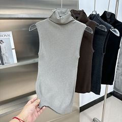 早秋上新清冷高级感气质简约无袖半高领针织背心女修身显瘦针织衫