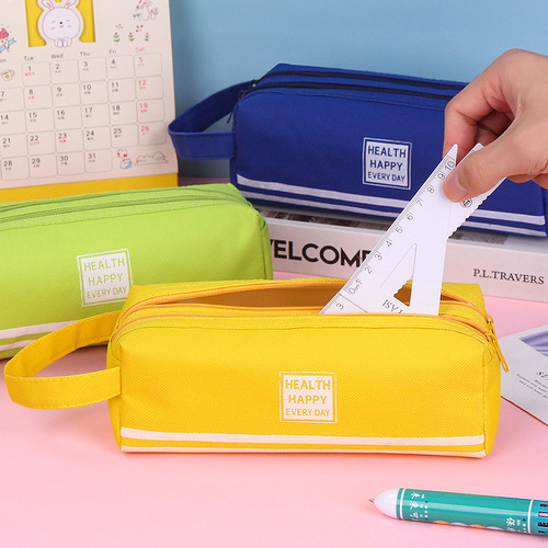 Double-layer pencil bag wholesale customized Oxford cloth large capacity portable pencil bag simple double zipper primary school student stationery bag