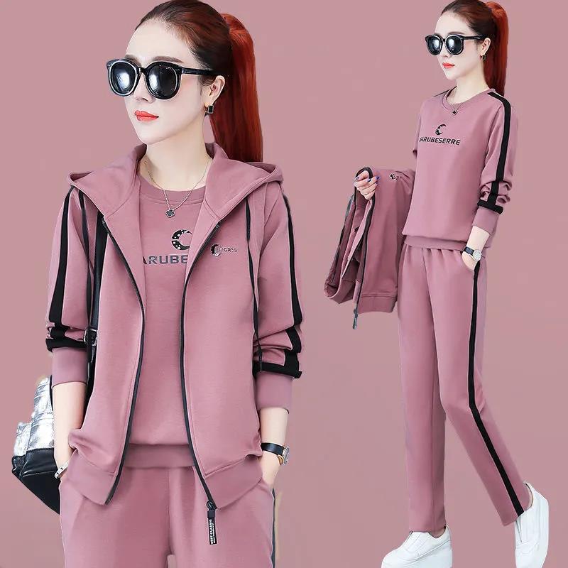 Cross-Border Sportswear Suit Spring New Fashion Casual Sweatshirt Three-Piece Cardigan Middle-Aged and Elderly Women's Spring and Autumn Suit