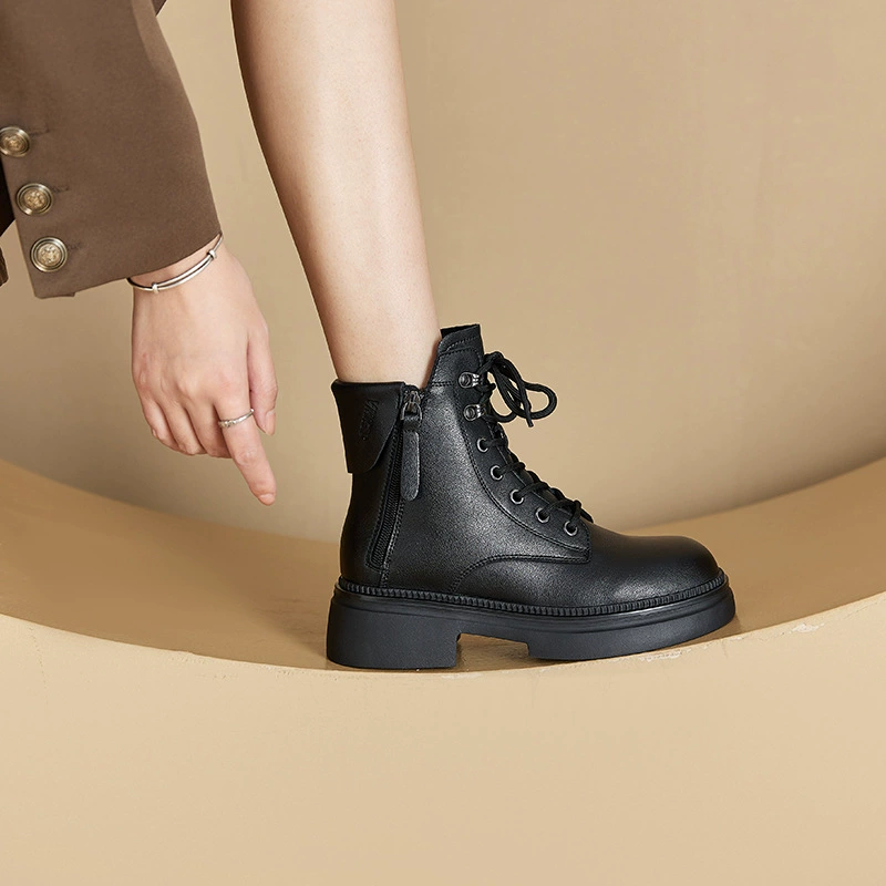 2025 Осенние ботинки martin из натуральной кожи в стиле ретро, женские повседневные туфли в корейском стиле с двойной боковой молнией и толстой подошвой, женские кожаные ботинки на шнуровке