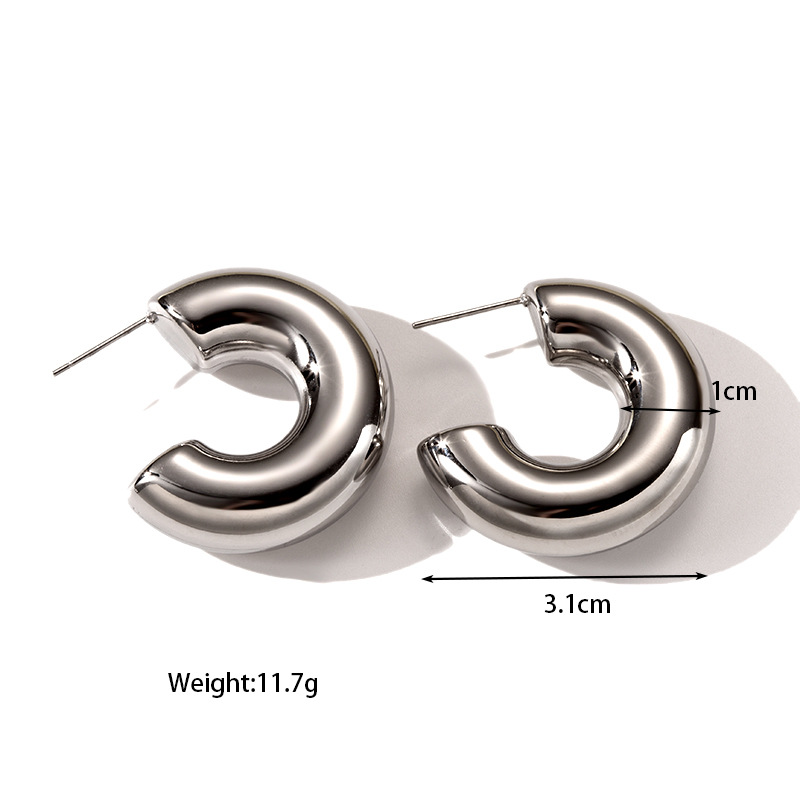 8g Weight 304 Stainless Steel Ear Needle Material Hoop Earrings, Ear Studs Classification 1 Pair Quantity Holiday, Outdoor, Daily Occasion 304 Stainless Steel Material C Shape, Round, Solid Color Pattern Women's Gender Plating Design Basic, Retro, Classic Style Style 1 Pair Basic Retro Classic Style C Shape Round Solid Color Plating 304 Stainless Steel Hoop Earrings Ear Studs 6