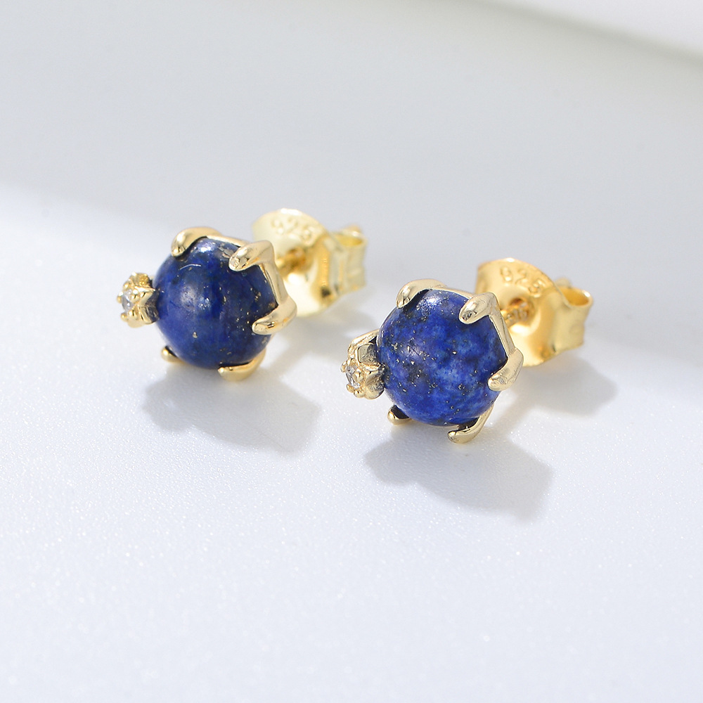 S925 plata de ley natural lapislázuli cuentas pendientes de seis garras de alto grado nicho europeo y americano ins con textura pendientes de piedras preciosas