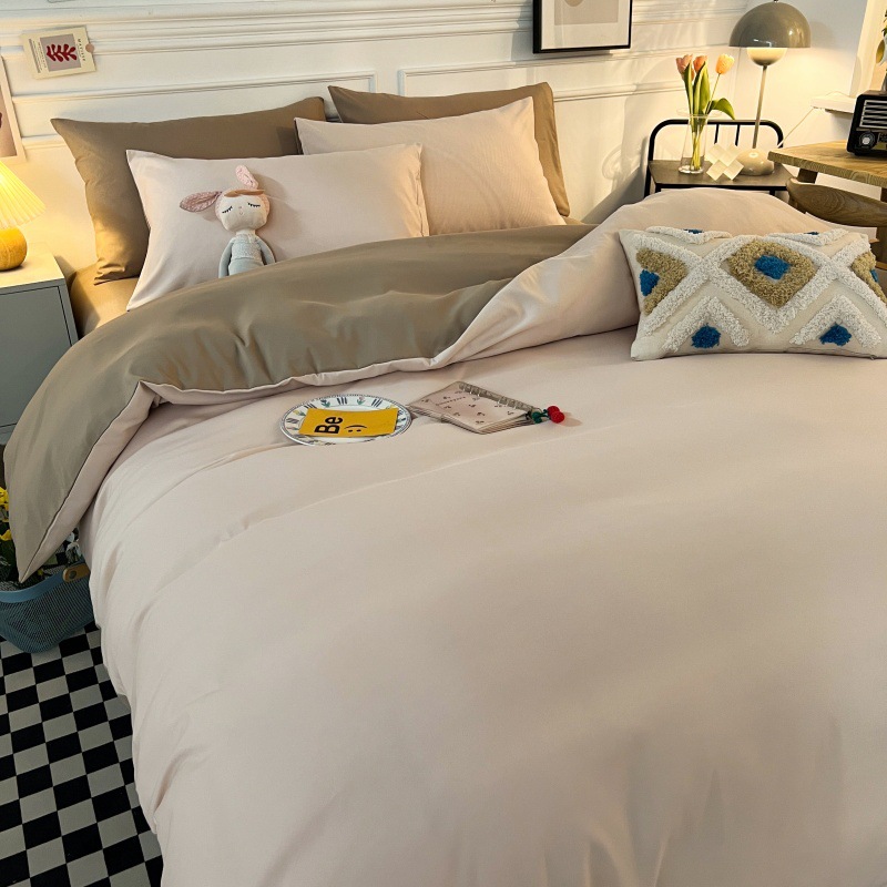 Four Piece Bedding Set Solid Colour Duvet Cover For Single Bed_voghion.com