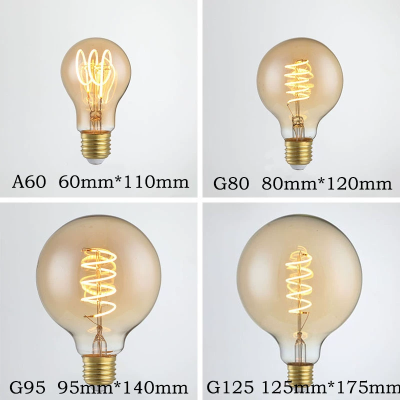 Лампа ретро с Edison-лампой E27, улиткообразный зев, светодиодная filament-лампа, декоративная длинная полоса, тёплый жёлтый