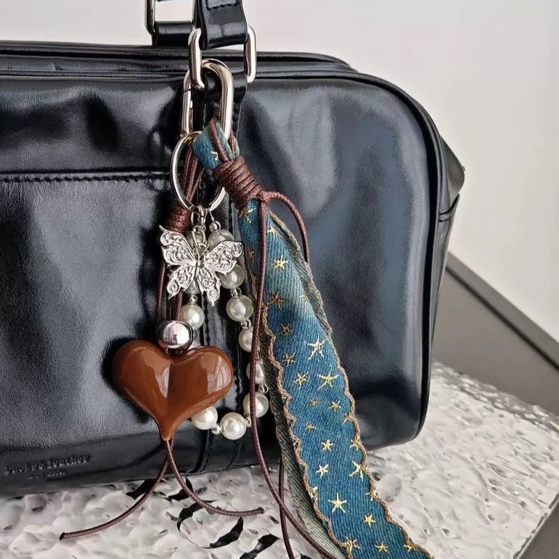 miu バッグペンダント オリジナル ウェイストランド風 高級ブラウン バタフライ ラブ デニム シンプル 編み込み ロープ バッグ ペンダント|undefined