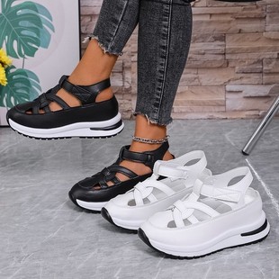 Cross-Border Export Large Size Sandals for Women 2025 Spring New European and American Wedge Heel Roman Velcro Women's Shoes Thick-Soled Casual Shoes