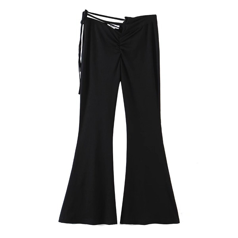 solid color tied rope waistless bell-bottoms NSXDX117979