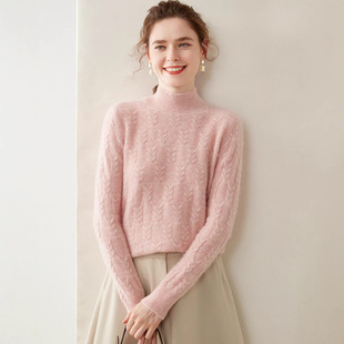 Women's Long-sleeved Half-high Collar Cashmere Knitted Base Shirt Heavy Strung Loose Warm Inner Sweater Thick All-match