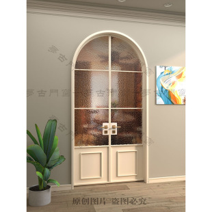 French retro door cream style arched arc retro double door kitchen balcony partition titanium alloy glass door