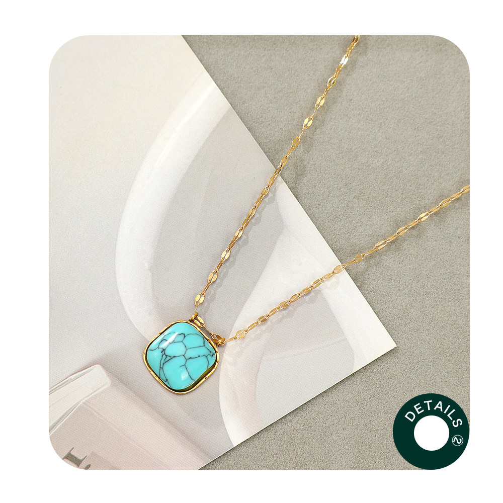 Fashion Geometric Stainless Steel Plating Turquoise Pendant Necklace 1 Piece