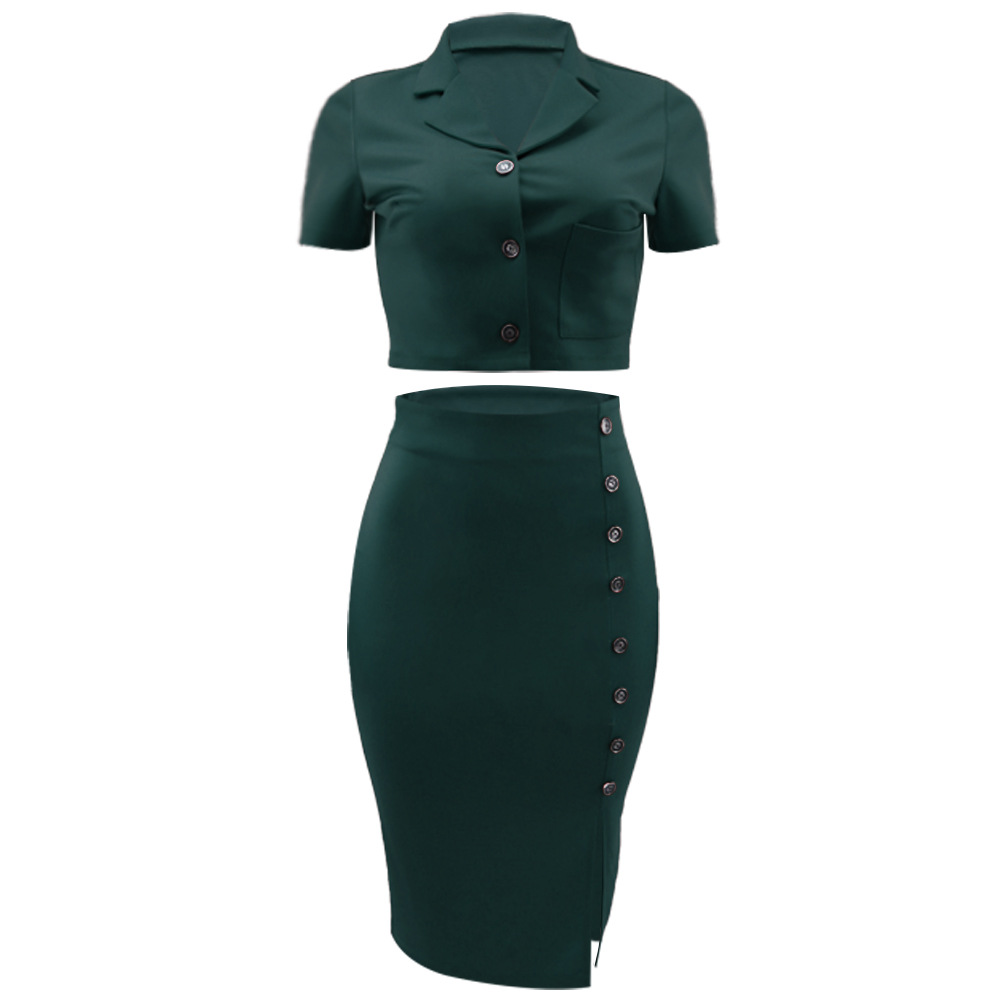 Polo Collar Summer Small Suit Short Sleeve Suit Split Skirt Office Women Two-Piece Suit