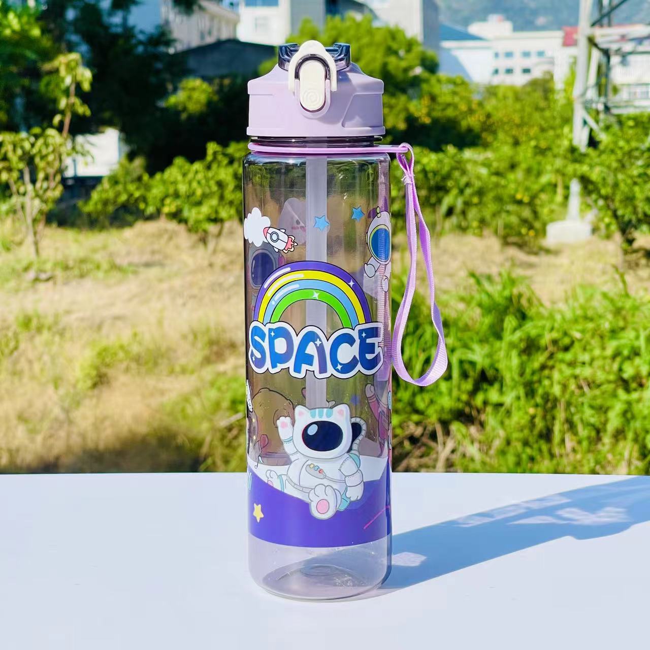 Taza de paja Kapi Barakatong con cierre Taza de mano Taza de plástico para deportes y fitness Taza de agua espacial para hombres y mujeres