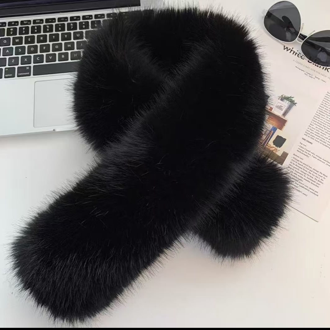 Bufanda Cruzada de Piel Sintética de Zorro de Peluche Térmica y Cortavientos para Invierno