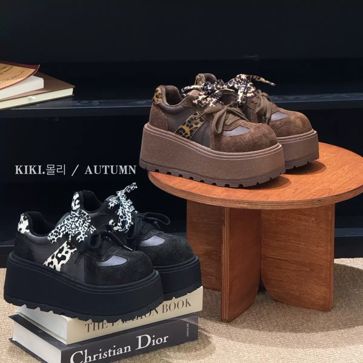 mollykiki厚底德训鞋美拉德休闲女松糕矮洋气小个子小众增高板鞋