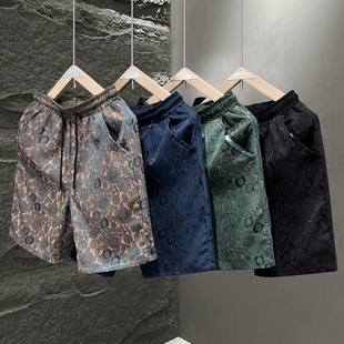 Southeast Asia Cross-Border Men's Pants Summer New Men's Ice Silk Breathable Jacquard Five-Point Pants Shorts Straight Casual Pants Trendy