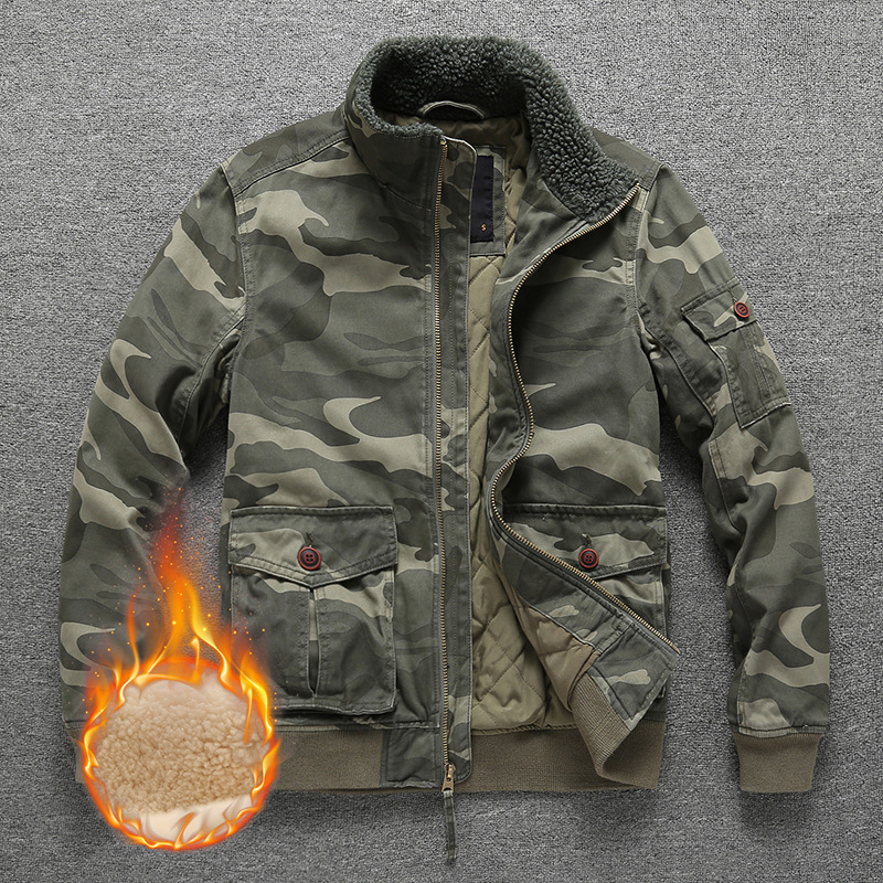 Invierno nuevo estilo chaqueta de mediana edad hombre simple más chaqueta de camuflaje de terciopelo al por mayor chaqueta de hombre casual gruesa cálida otoño