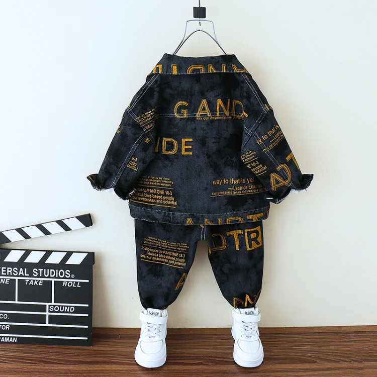 Trajes para niños, conjuntos de primavera y otoño para bebés, ropa de trabajo moderna y elegante para niños, ropa vaquera, ropa de moda con estampado completo._voghion.com