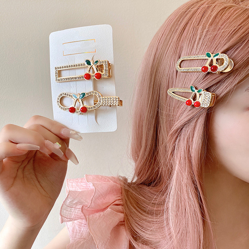 韓國甜美可愛櫻桃髮夾側邊夾少女發卡劉海夾頭飾鴨嘴夾碎髮夾子潮