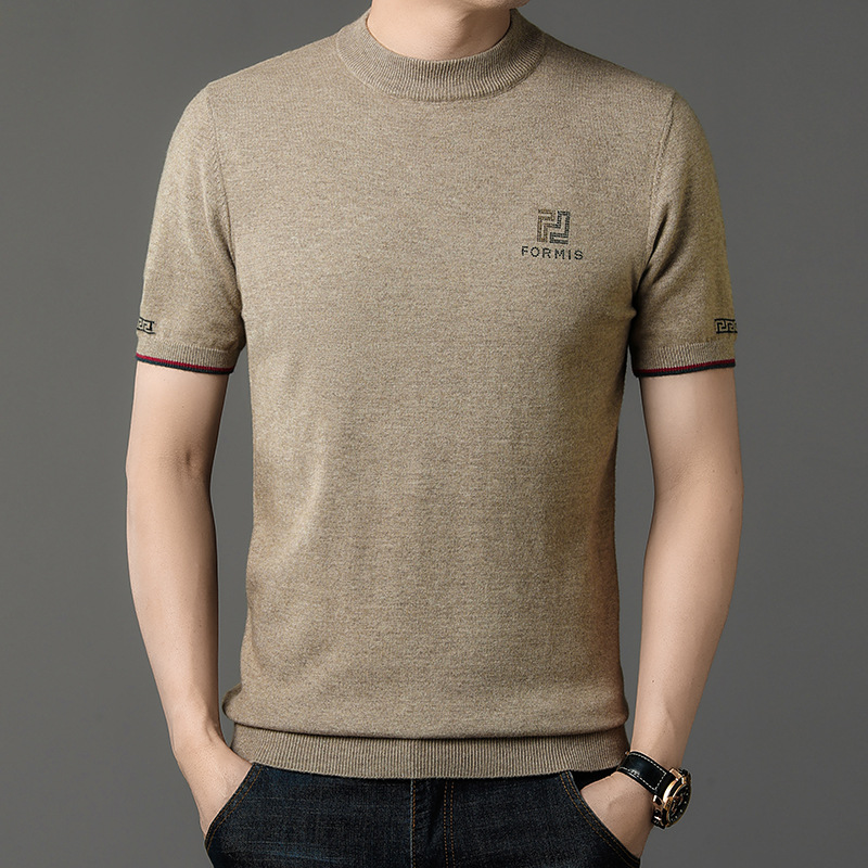 Autumn and Winter Men's Half Turtleneck Short-Sleeved Knitwear Slim Fashion Half-Sleeved Bottoming Shirt Casual Versatile Knitwear for Men